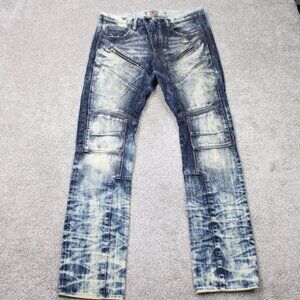 PRPS Jeans Mens 33 x 32 Blue Acid Wash Moto 100% Cotton Zippered Pocket Denim